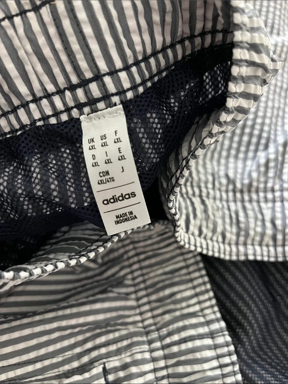 adidas Men's Seersucker-Stripe Swim Trunks Legend Ink/White 4XL